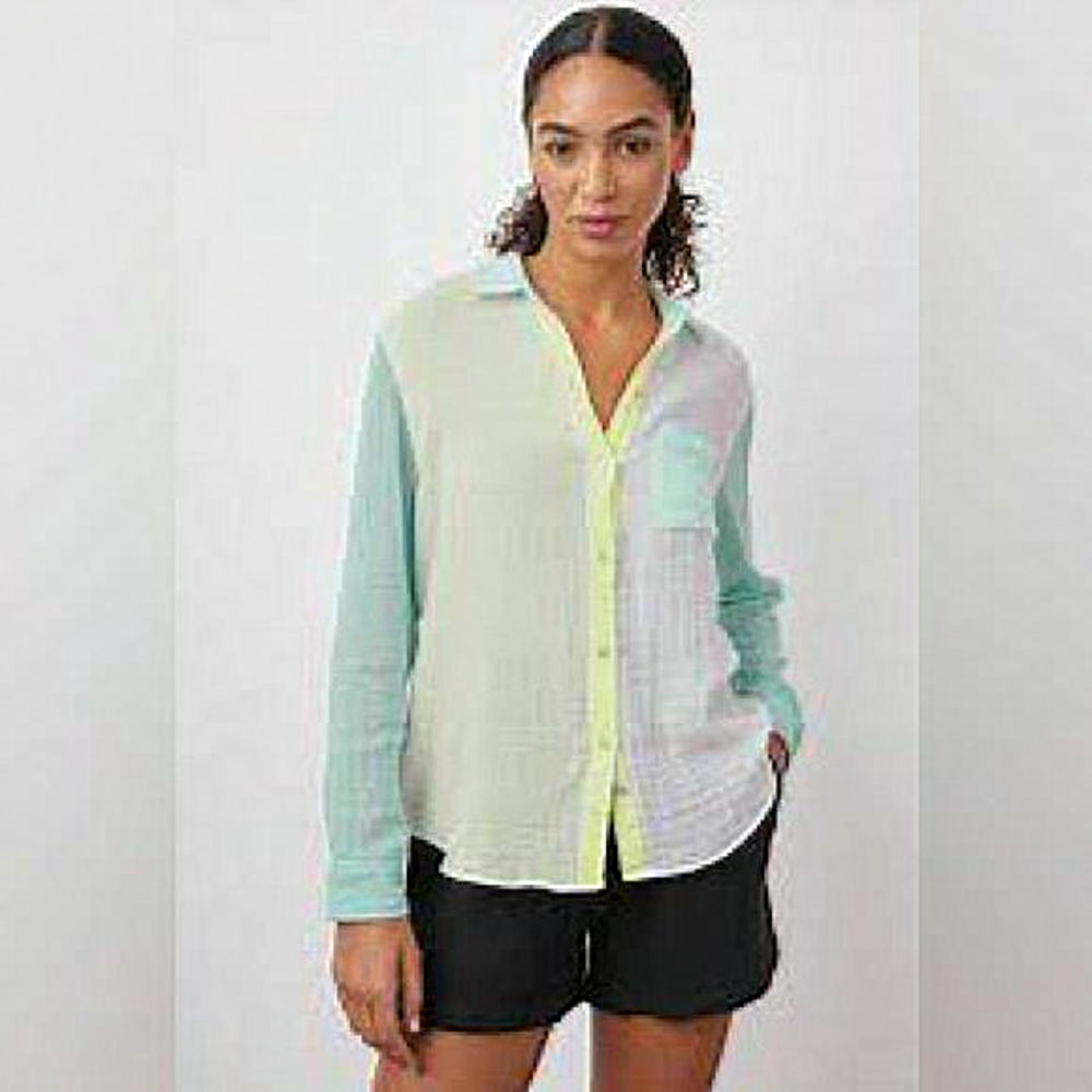 Rails Nwt Ellis Mint Color Block Long Sleeve Butt… - image 1